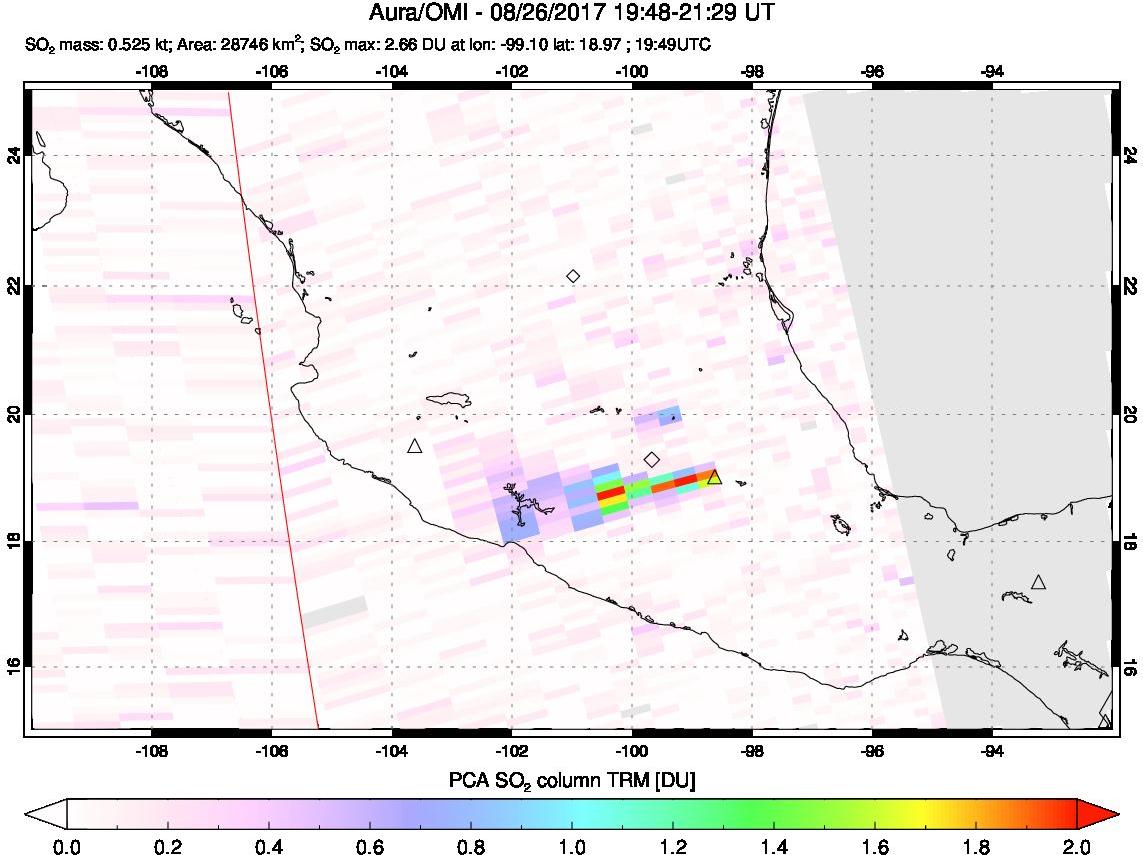 A sulfur dioxide image over Mexico on Aug 26, 2017.