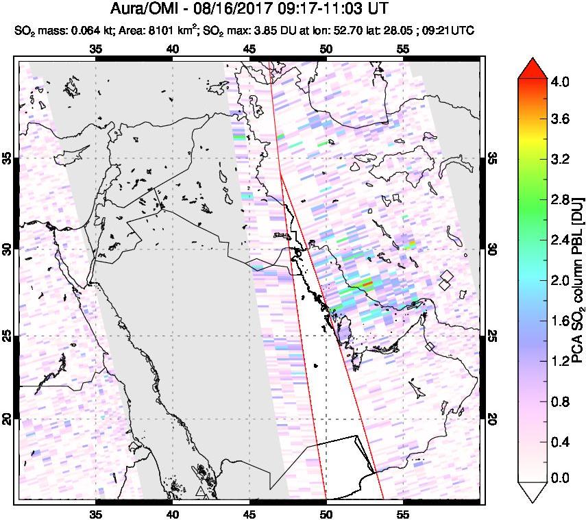 A sulfur dioxide image over Middle East on Aug 16, 2017.
