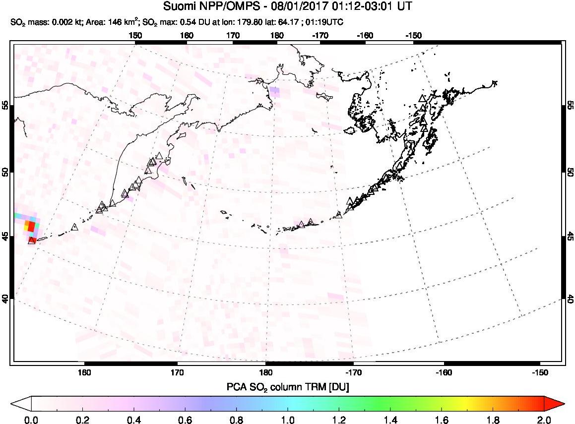 A sulfur dioxide image over North Pacific on Aug 01, 2017.