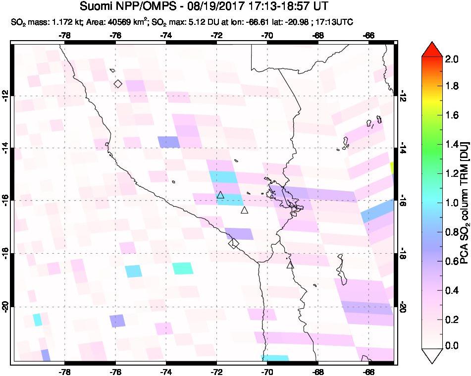 A sulfur dioxide image over Peru on Aug 19, 2017.