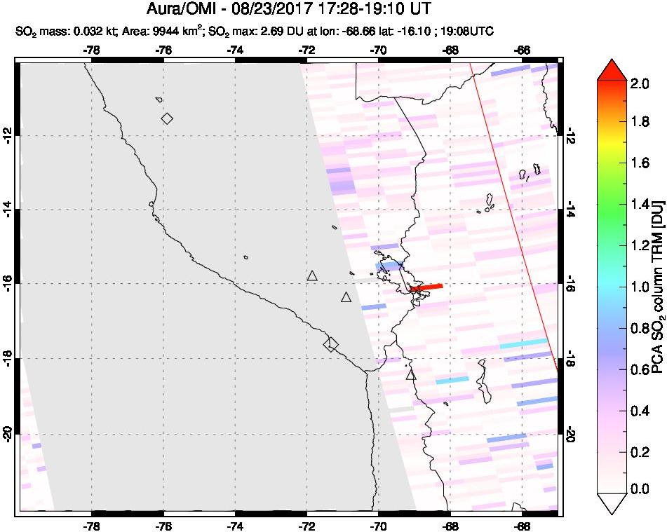 A sulfur dioxide image over Peru on Aug 23, 2017.