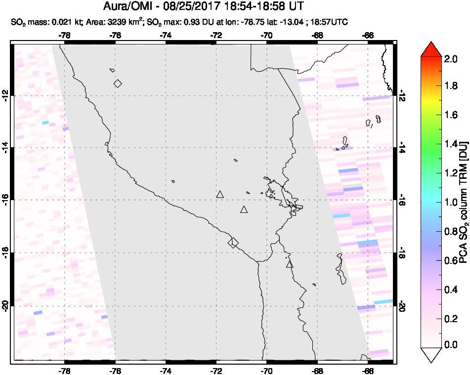 A sulfur dioxide image over Peru on Aug 25, 2017.