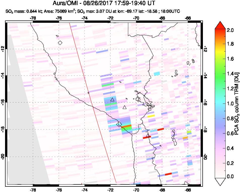 A sulfur dioxide image over Peru on Aug 26, 2017.