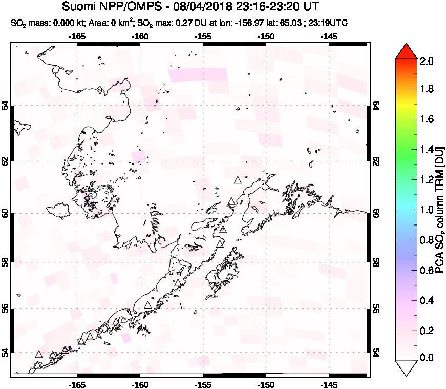 A sulfur dioxide image over Alaska, USA on Aug 04, 2018.