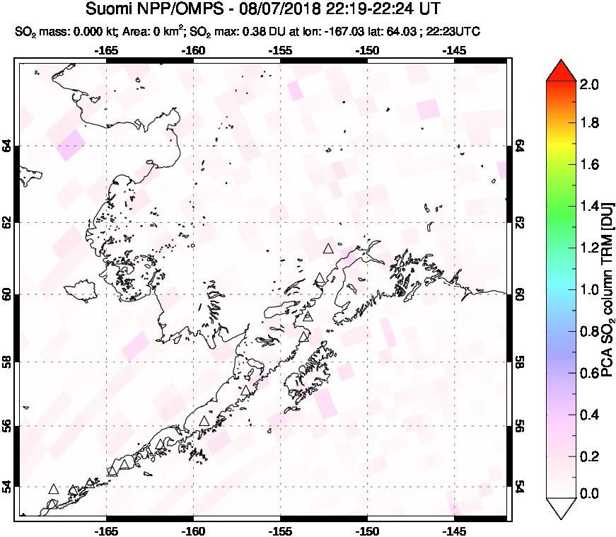 A sulfur dioxide image over Alaska, USA on Aug 07, 2018.