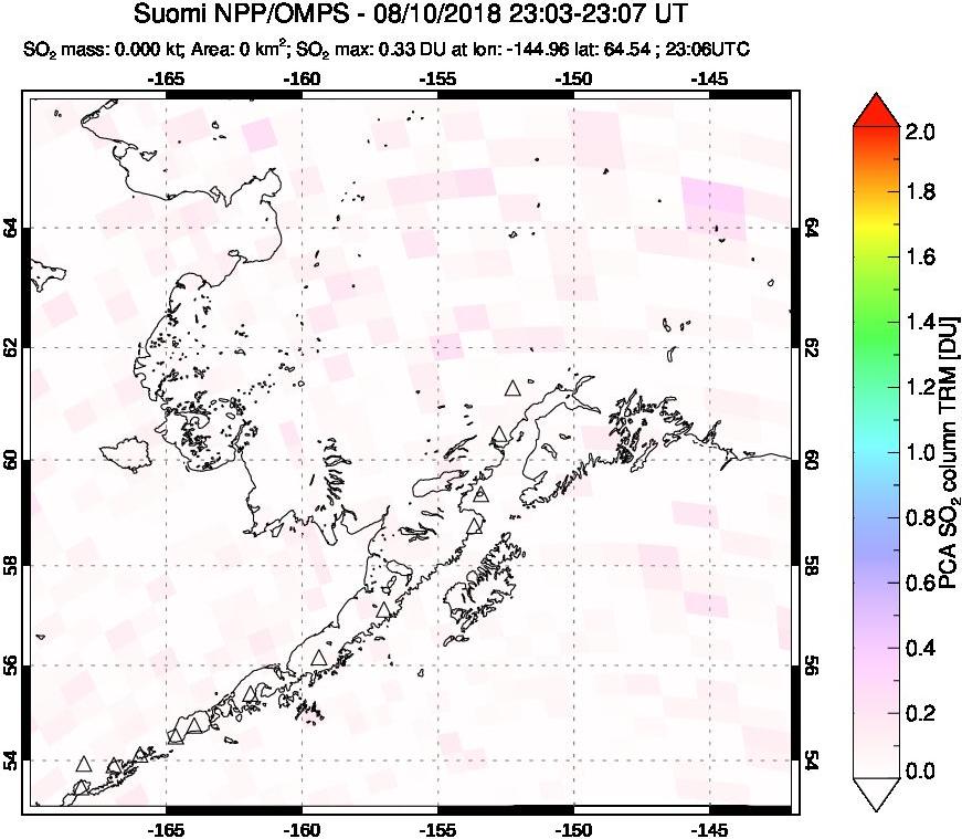A sulfur dioxide image over Alaska, USA on Aug 10, 2018.