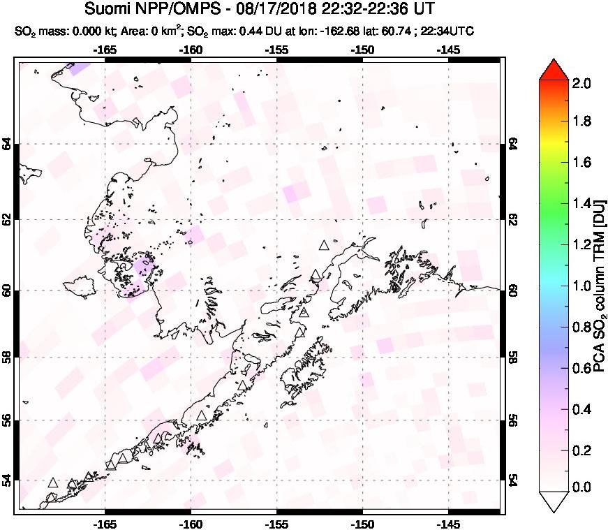 A sulfur dioxide image over Alaska, USA on Aug 17, 2018.