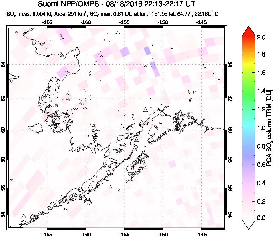 A sulfur dioxide image over Alaska, USA on Aug 18, 2018.