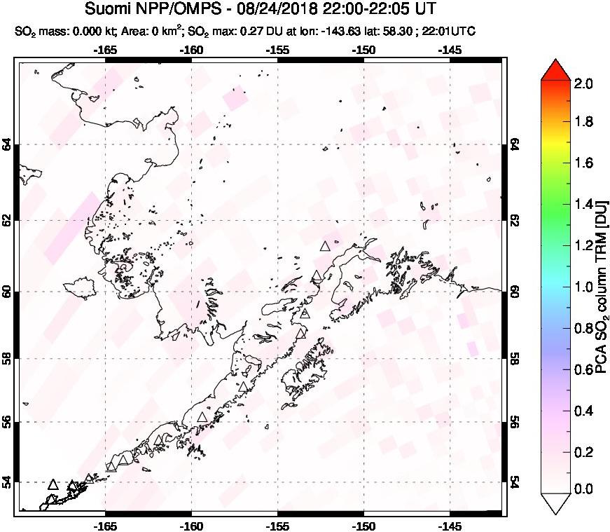 A sulfur dioxide image over Alaska, USA on Aug 24, 2018.