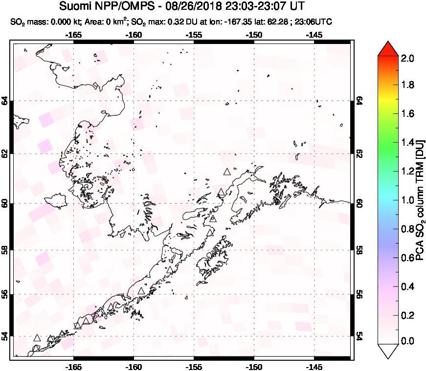 A sulfur dioxide image over Alaska, USA on Aug 26, 2018.