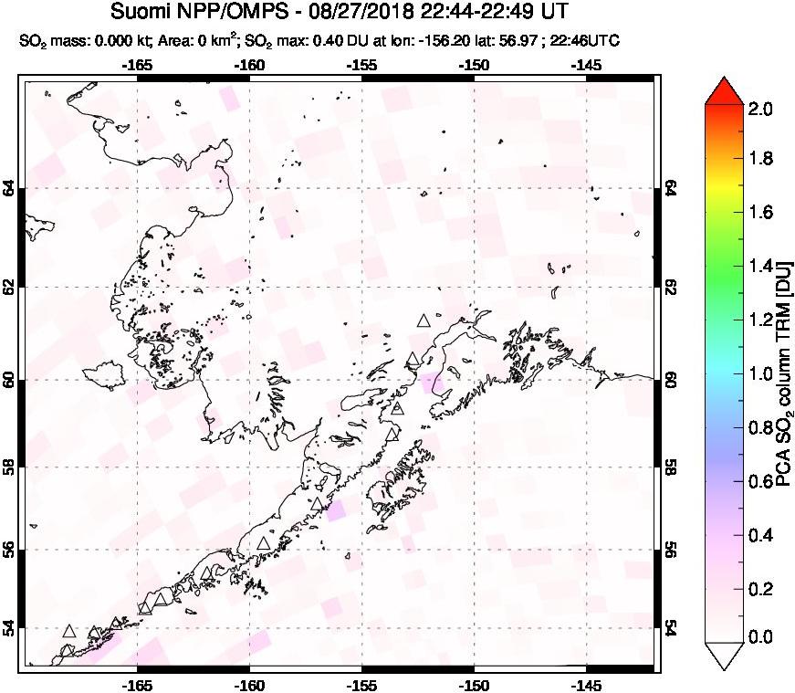 A sulfur dioxide image over Alaska, USA on Aug 27, 2018.