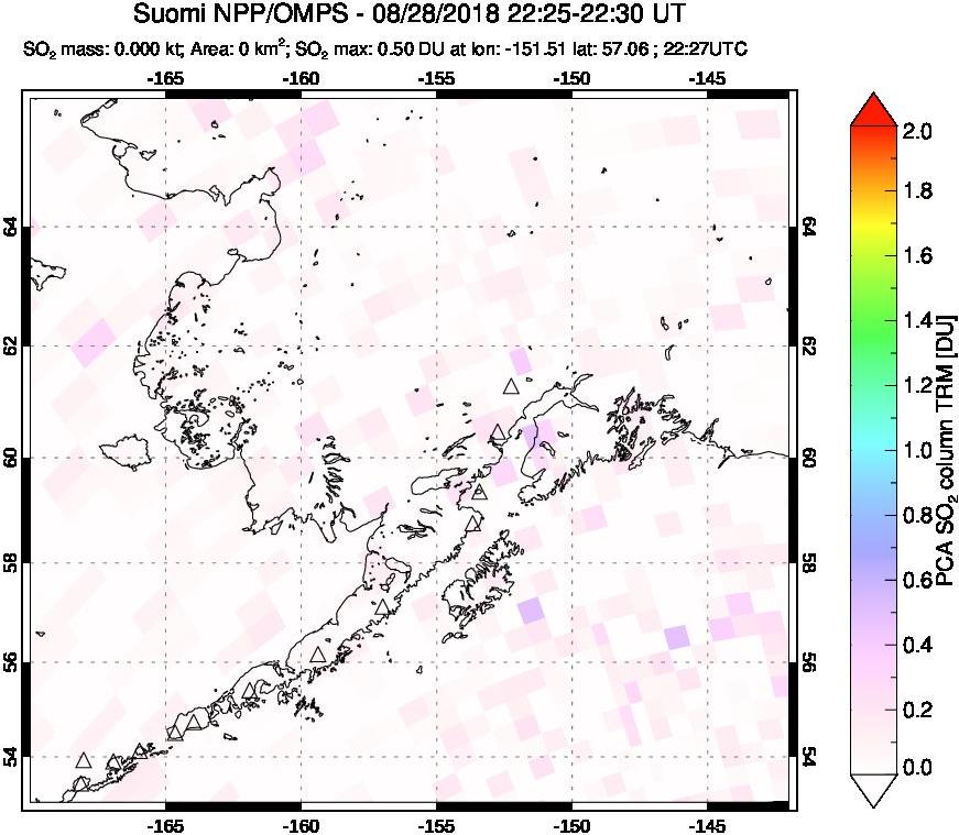 A sulfur dioxide image over Alaska, USA on Aug 28, 2018.