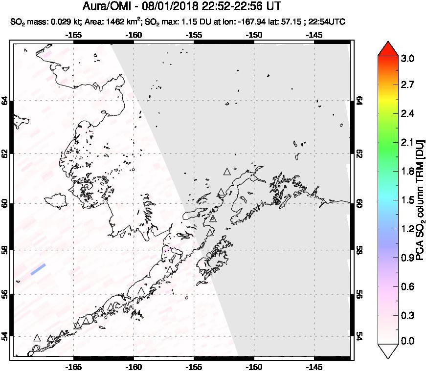 A sulfur dioxide image over Alaska, USA on Aug 01, 2018.