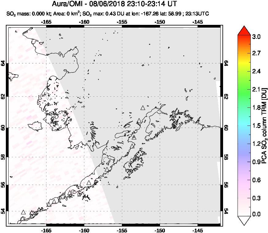 A sulfur dioxide image over Alaska, USA on Aug 06, 2018.