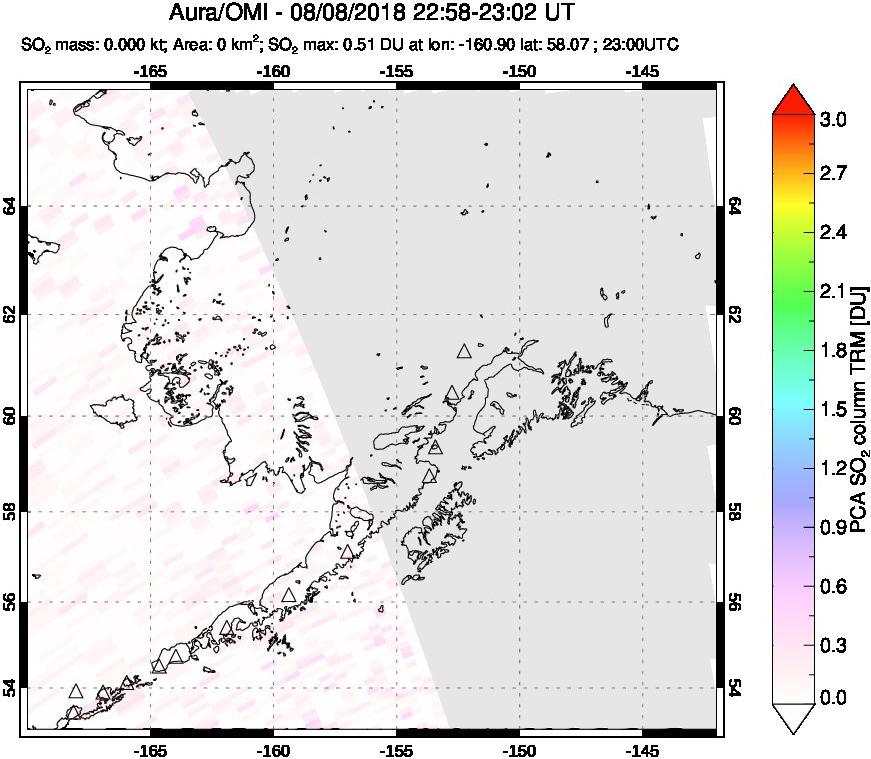 A sulfur dioxide image over Alaska, USA on Aug 08, 2018.