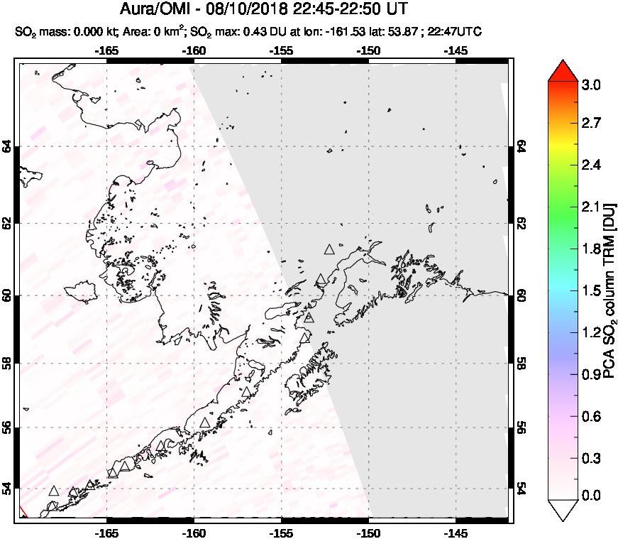 A sulfur dioxide image over Alaska, USA on Aug 10, 2018.