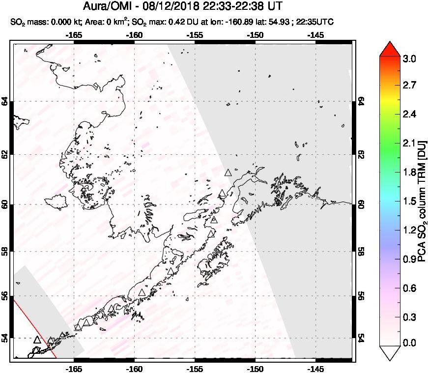 A sulfur dioxide image over Alaska, USA on Aug 12, 2018.