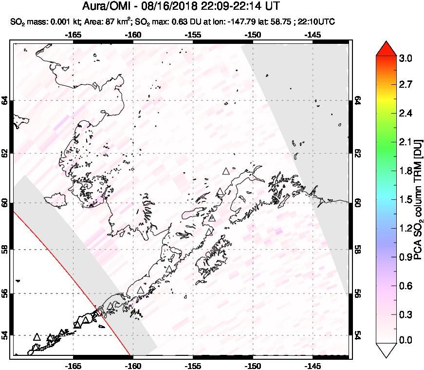 A sulfur dioxide image over Alaska, USA on Aug 16, 2018.