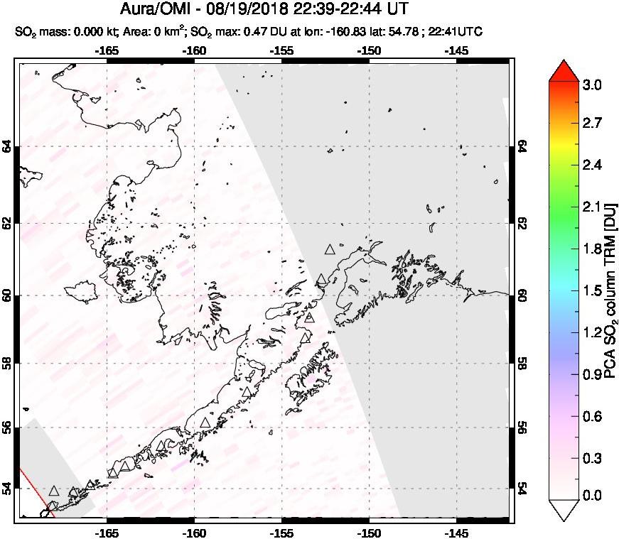 A sulfur dioxide image over Alaska, USA on Aug 19, 2018.