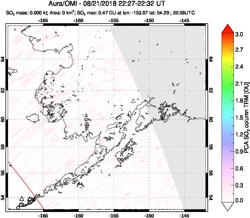 A sulfur dioxide image over Alaska, USA on Aug 21, 2018.