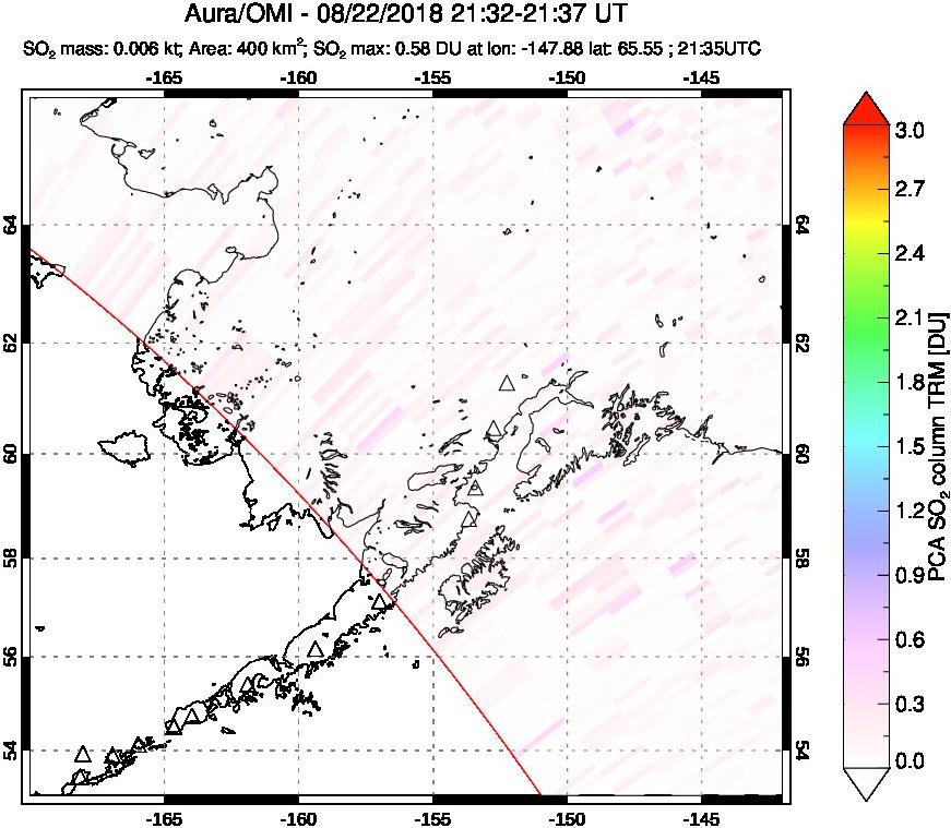 A sulfur dioxide image over Alaska, USA on Aug 22, 2018.