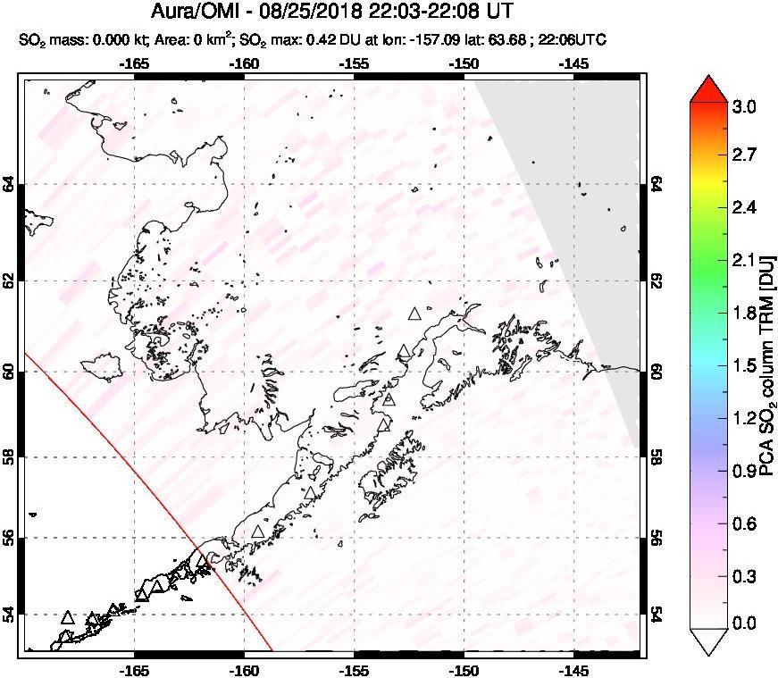A sulfur dioxide image over Alaska, USA on Aug 25, 2018.