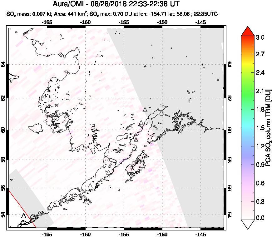 A sulfur dioxide image over Alaska, USA on Aug 28, 2018.