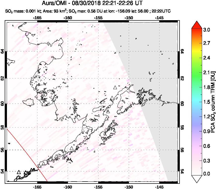 A sulfur dioxide image over Alaska, USA on Aug 30, 2018.