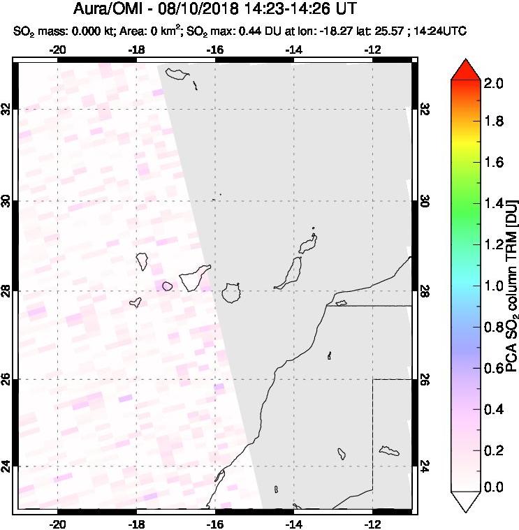 A sulfur dioxide image over Canary Islands on Aug 10, 2018.
