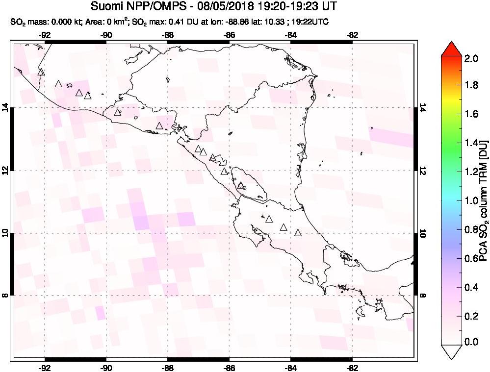 A sulfur dioxide image over Central America on Aug 05, 2018.