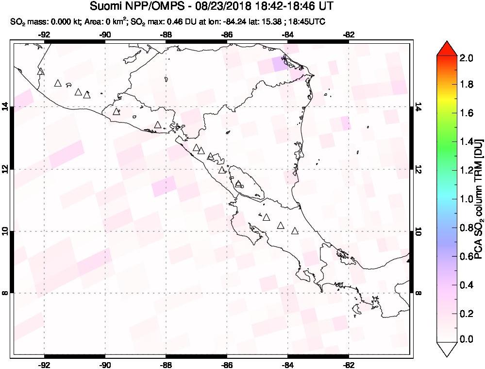A sulfur dioxide image over Central America on Aug 23, 2018.