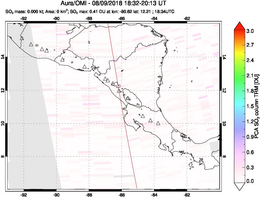 A sulfur dioxide image over Central America on Aug 09, 2018.