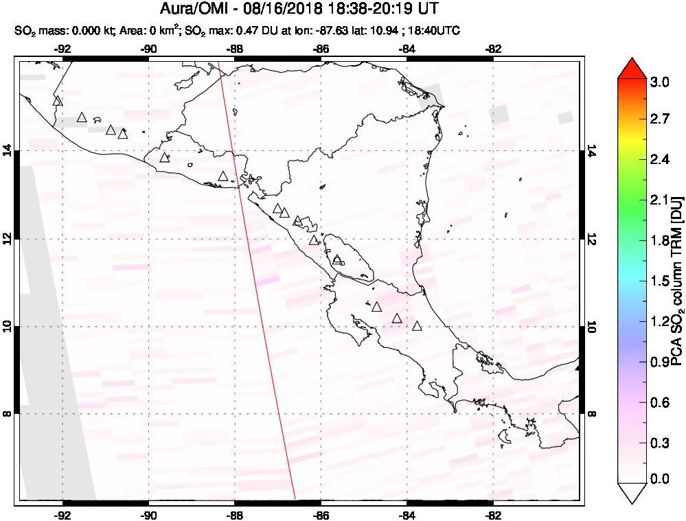 A sulfur dioxide image over Central America on Aug 16, 2018.