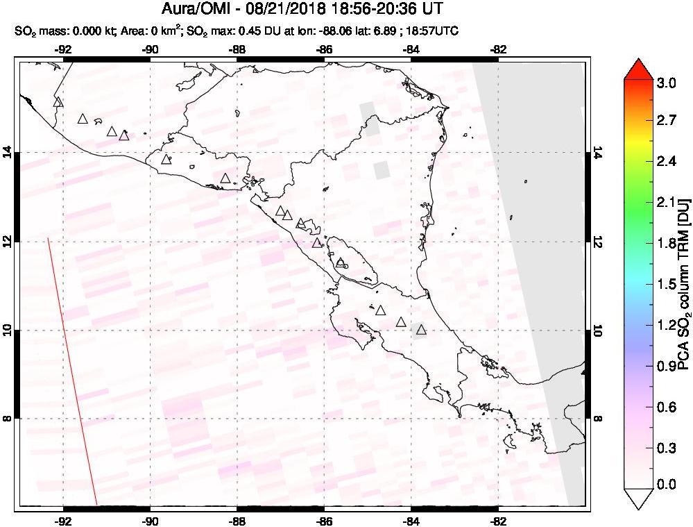 A sulfur dioxide image over Central America on Aug 21, 2018.