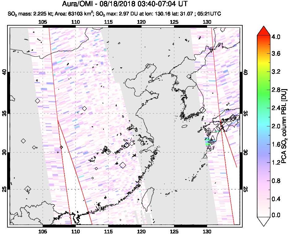 A sulfur dioxide image over Eastern China on Aug 18, 2018.