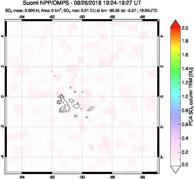 A sulfur dioxide image over Galápagos Islands on Aug 26, 2018.