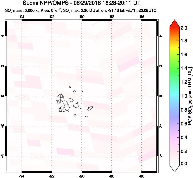 A sulfur dioxide image over Galápagos Islands on Aug 29, 2018.