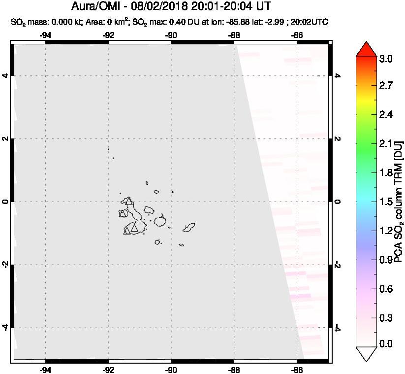 A sulfur dioxide image over Galápagos Islands on Aug 02, 2018.