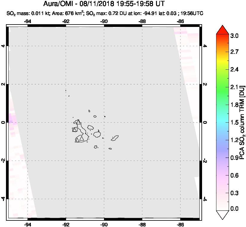 A sulfur dioxide image over Galápagos Islands on Aug 11, 2018.
