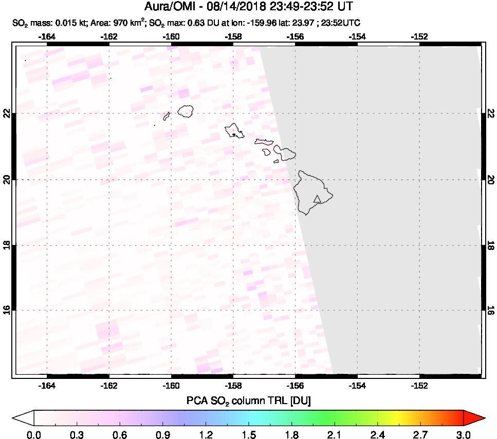 A sulfur dioxide image over Hawaii, USA on Aug 14, 2018.