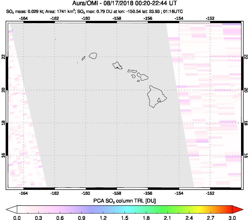 A sulfur dioxide image over Hawaii, USA on Aug 17, 2018.