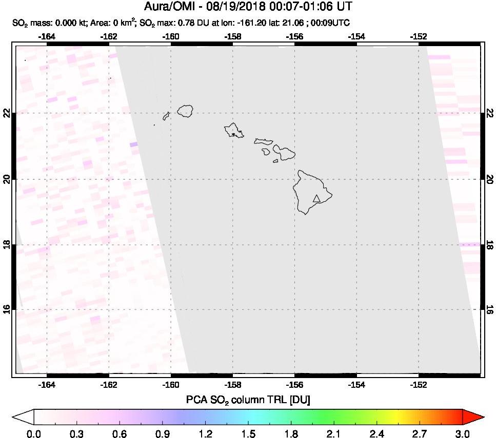 A sulfur dioxide image over Hawaii, USA on Aug 19, 2018.