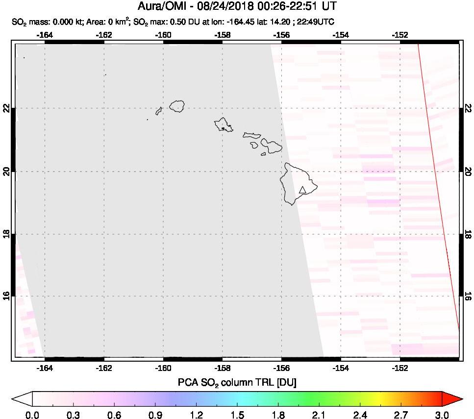 A sulfur dioxide image over Hawaii, USA on Aug 24, 2018.