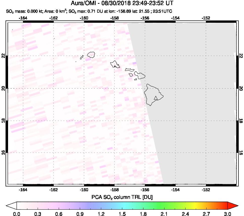 A sulfur dioxide image over Hawaii, USA on Aug 30, 2018.