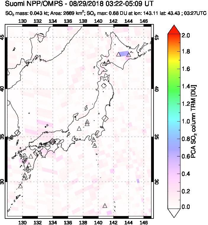 A sulfur dioxide image over Japan on Aug 29, 2018.