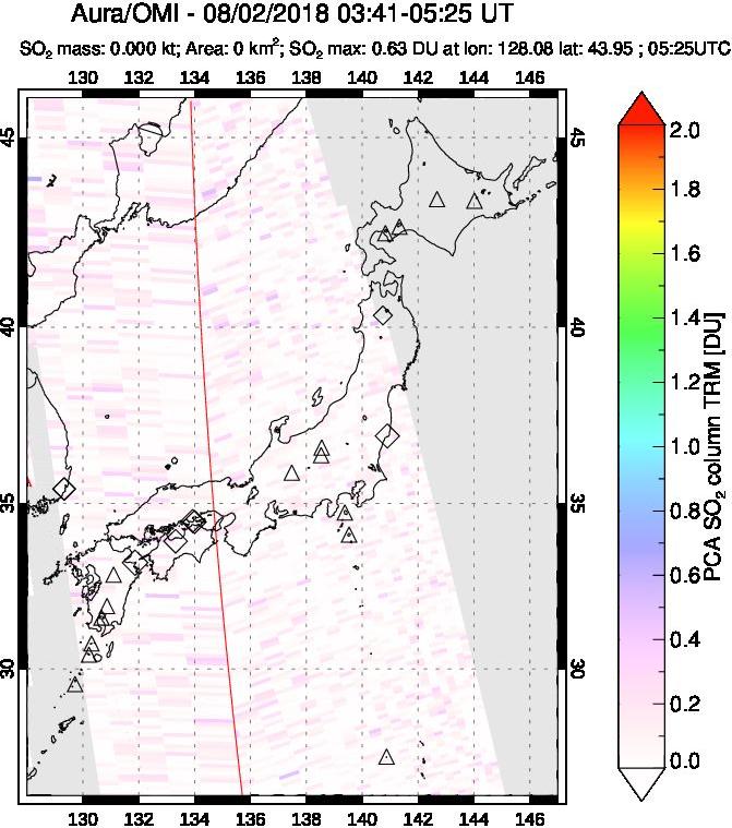 A sulfur dioxide image over Japan on Aug 02, 2018.