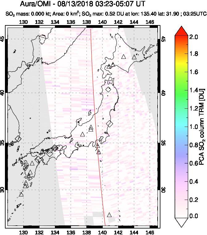 A sulfur dioxide image over Japan on Aug 13, 2018.