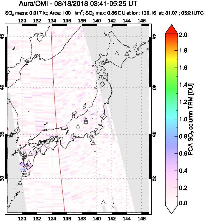 A sulfur dioxide image over Japan on Aug 18, 2018.