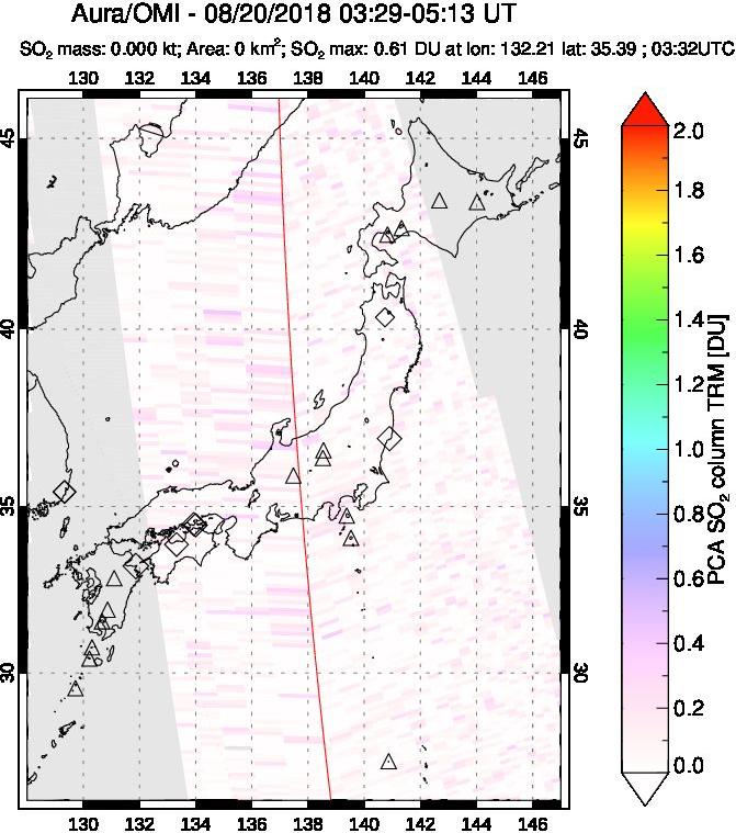 A sulfur dioxide image over Japan on Aug 20, 2018.