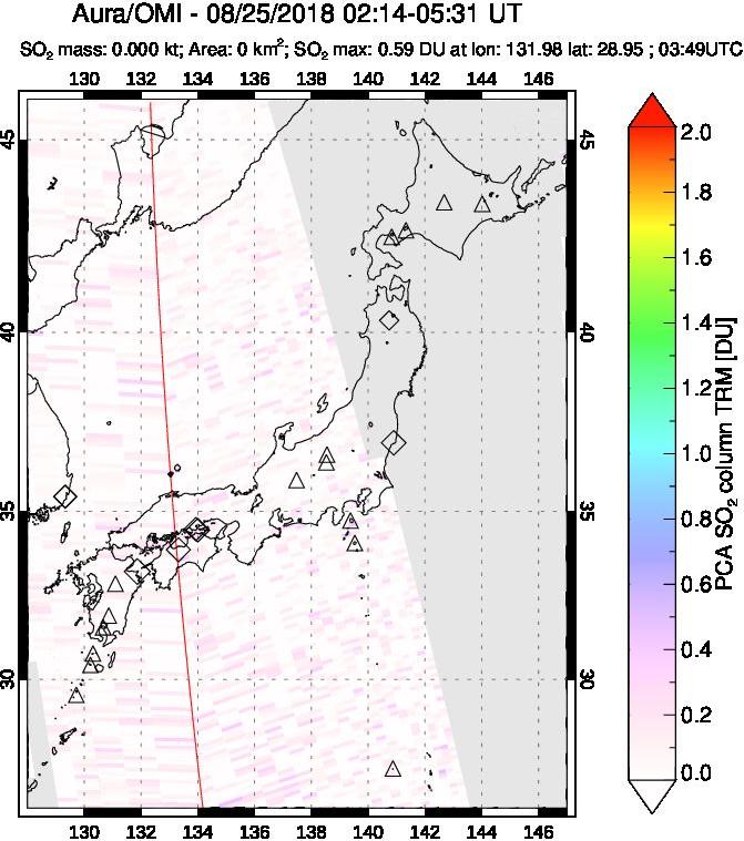 A sulfur dioxide image over Japan on Aug 25, 2018.